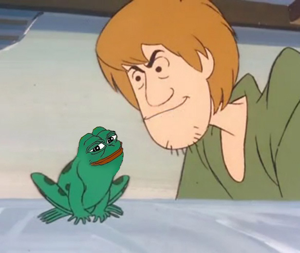 shaggy looking at a pepe.